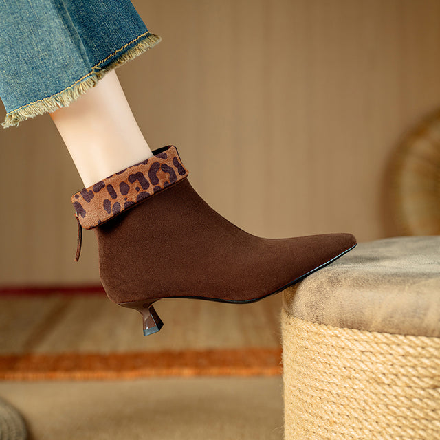 Chic Cow Leather Pointed Toe High Heeled Boots