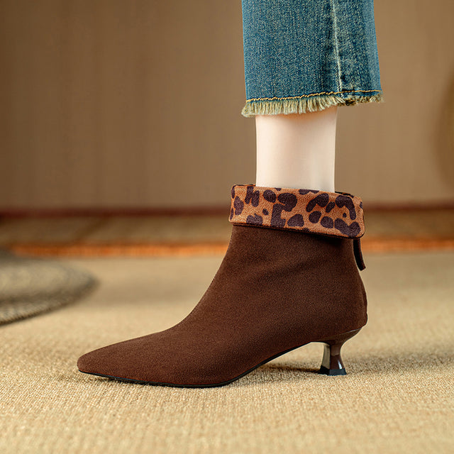 Chic Cow Leather Pointed Toe High Heeled Boots