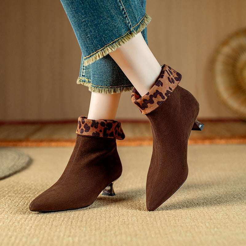 Chic Cow Leather Pointed Toe High Heeled Boots