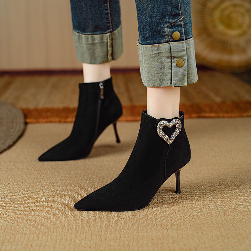 ChicZip Solid Leather Pointed Toe High Heel Boots