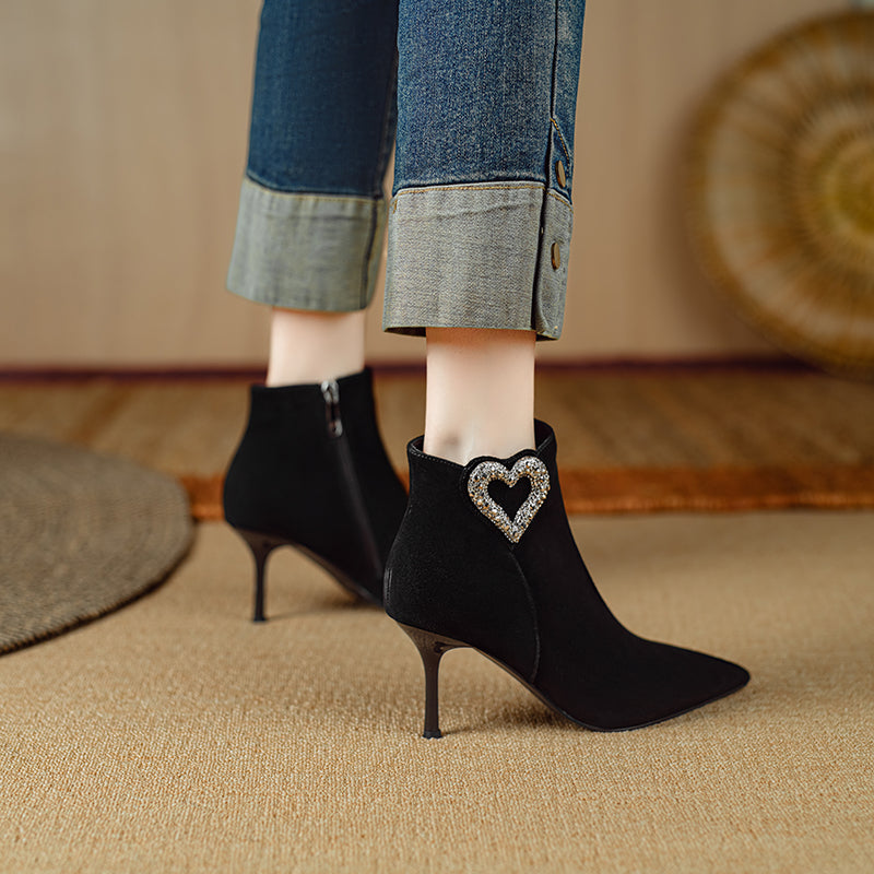 ChicZip Solid Leather Pointed Toe High Heel Boots