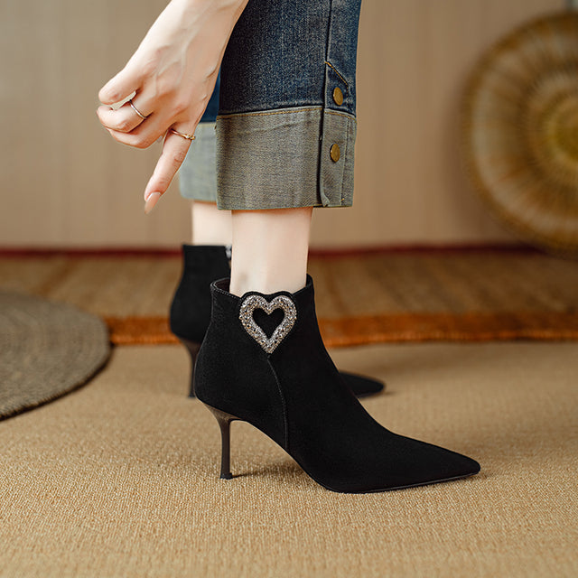 ChicZip Solid Leather Pointed Toe High Heel Boots