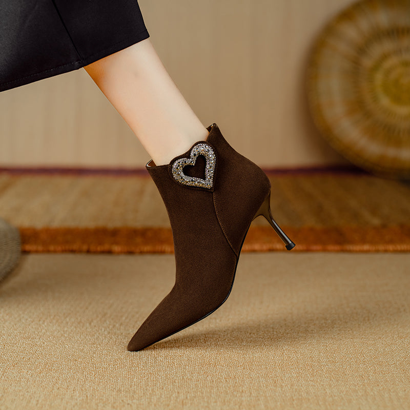 ChicZip Solid Leather Pointed Toe High Heel Boots