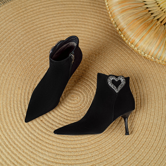 ChicZip Solid Leather Pointed Toe High Heel Boots