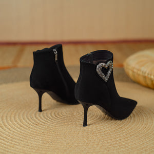 ChicZip Solid Leather Pointed Toe High Heel Boots