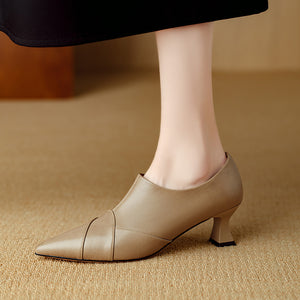 Chic LeatherLux Pointed Toe Thick Heels