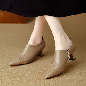 Chic LeatherLux Pointed Toe Thick Heels