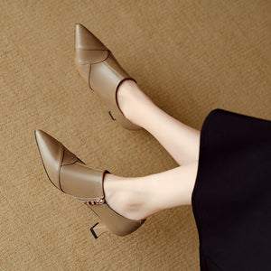 Chic LeatherLux Pointed Toe Thick Heels