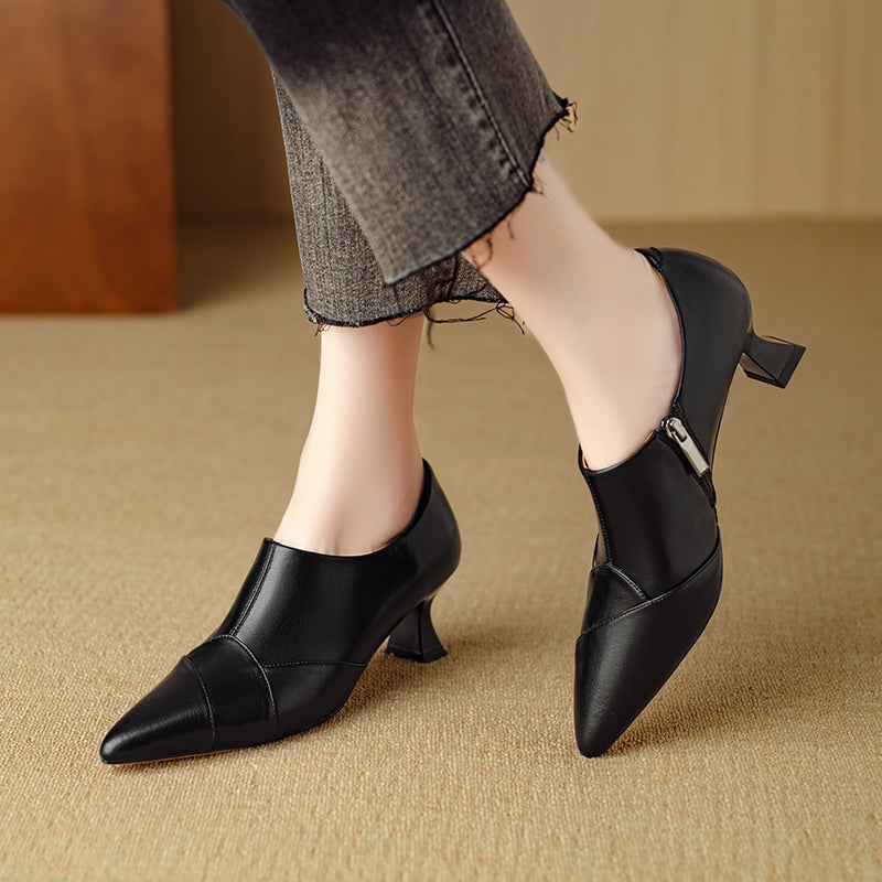 Chic LeatherLux Pointed Toe Thick Heels