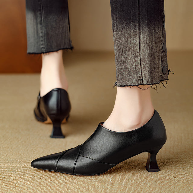 Chic LeatherLux Pointed Toe Thick Heels