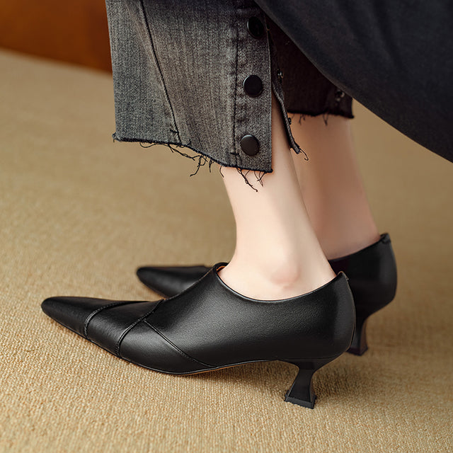 Chic LeatherLux Pointed Toe Thick Heels