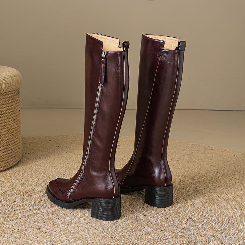 ChicLeather Elegant Zip Knee-High Boots