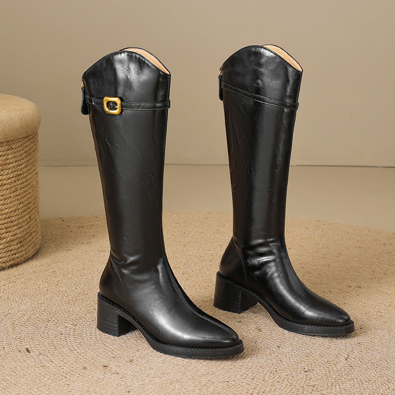 ChicLeather Elegant Zip Knee-High Boots