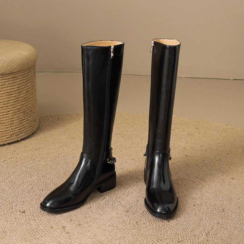 ChicLeather Elegant Zip Knee-High Boots