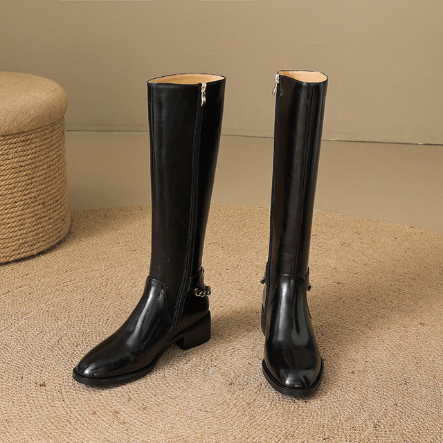 ChicLeather Elegant Zip Knee-High Boots