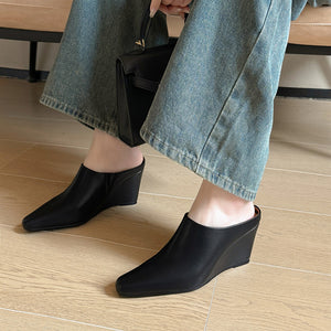 Chic High Heels Square Toe Slip-On Slippers