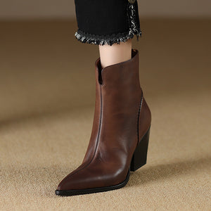 LeathElegance Pointed-Toe Winter Boots with Zip Closure