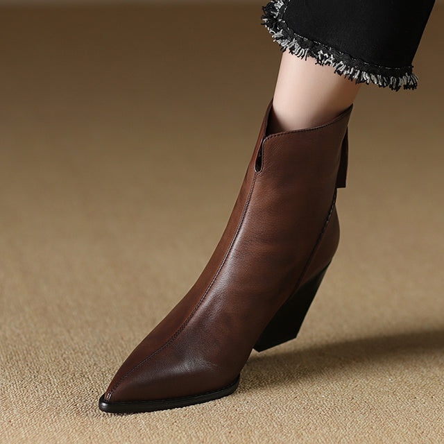 LeathElegance Pointed-Toe Winter Boots with Zip Closure