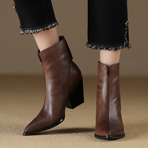 LeathElegance Pointed-Toe Winter Boots with Zip Closure