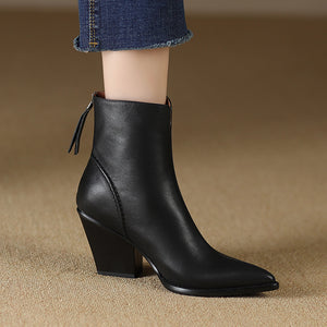 LeathElegance Pointed-Toe Winter Boots with Zip Closure