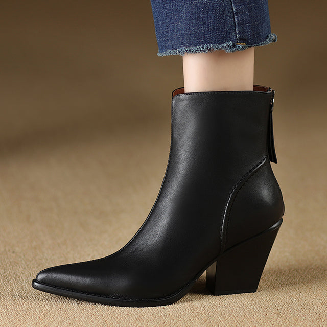 LeathElegance Pointed-Toe Winter Boots with Zip Closure