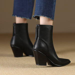 LeathElegance Pointed-Toe Winter Boots with Zip Closure