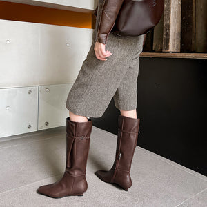 LeatherLux Square Toe Slip-On Winter Boots