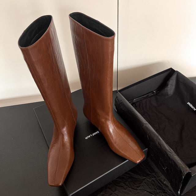 LeatherLux Chic Round Toe Winter Boots