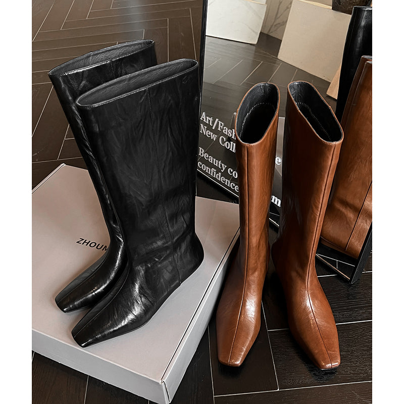 LeatherLux Chic Round Toe Winter Boots