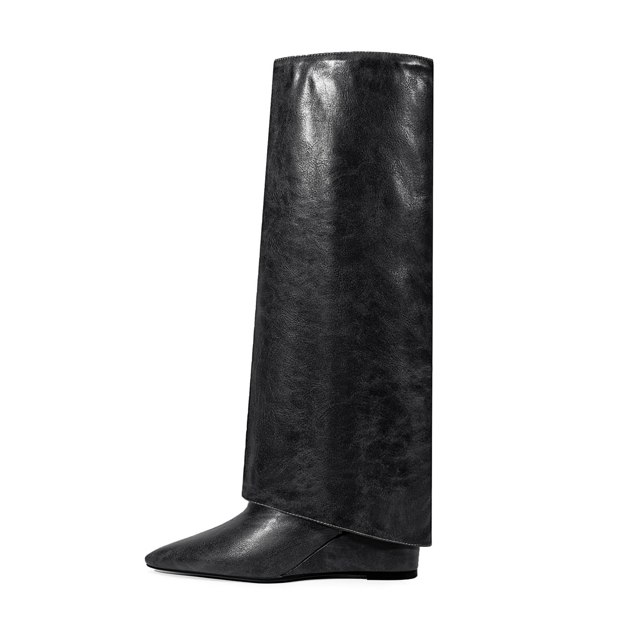 ChicExoLeather Pointed Toe Thick Heels Long Boots