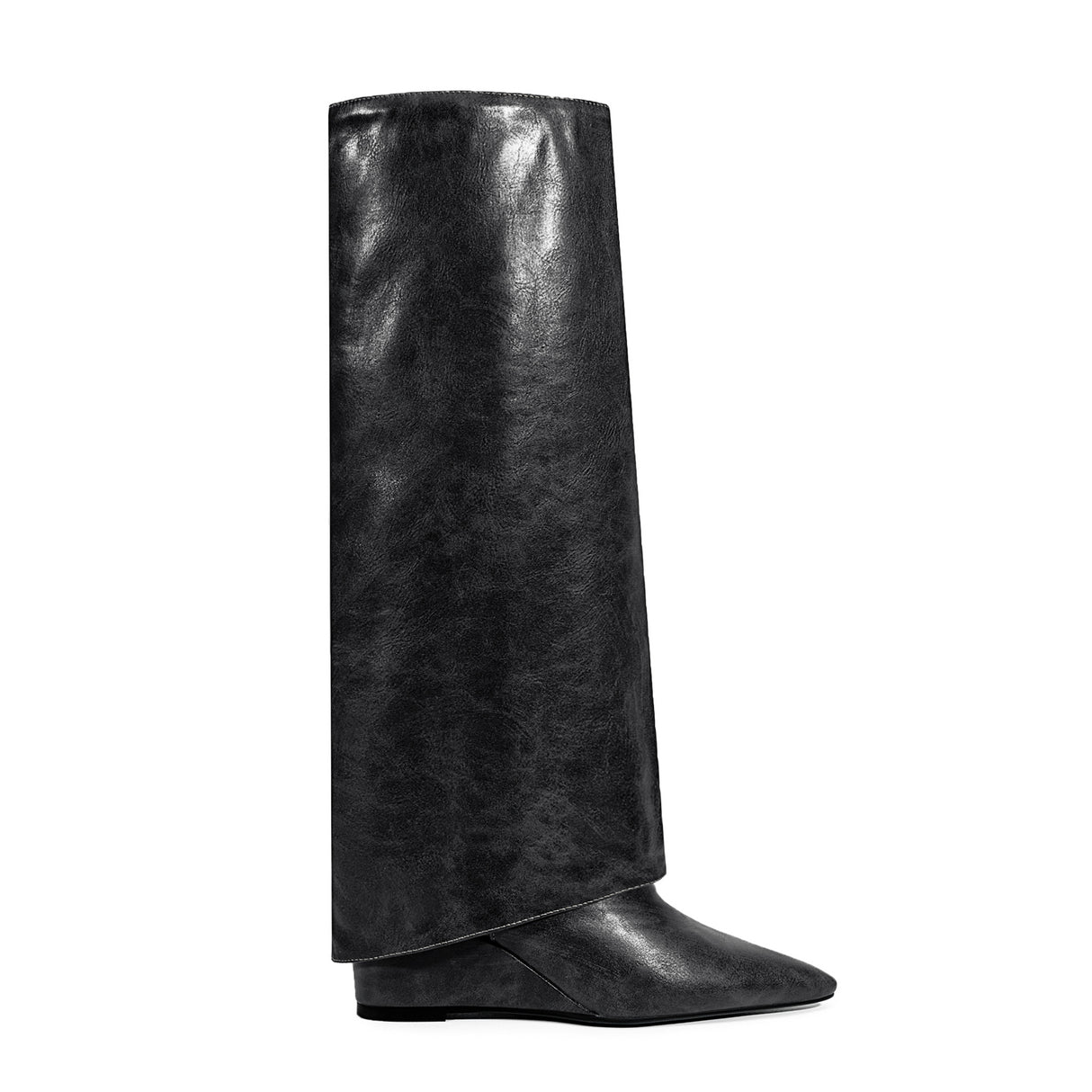 ChicExoLeather Pointed Toe Thick Heels Long Boots