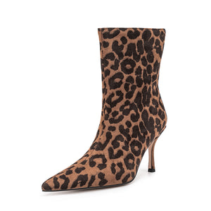 FlockLux Leopard Pointed Toe High Heeled Boots