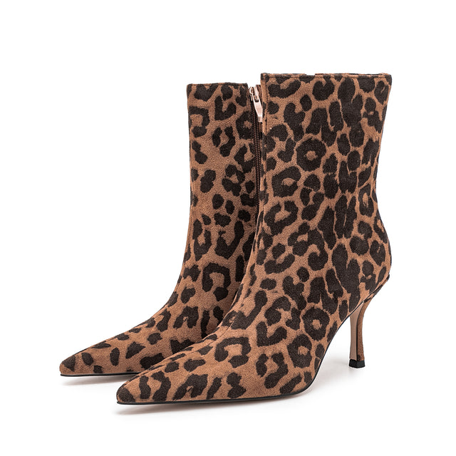 FlockLux Leopard Pointed Toe High Heeled Boots