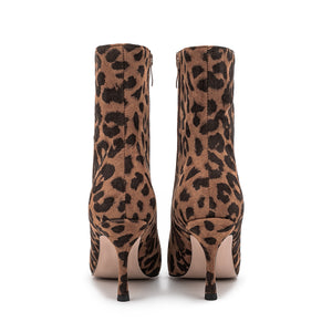 FlockLux Leopard Pointed Toe High Heeled Boots