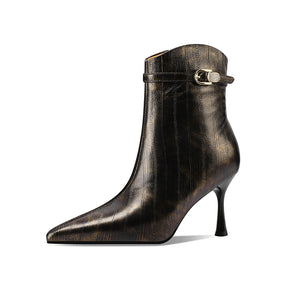 Chic Cowhide Pointed Toe Leather Boots