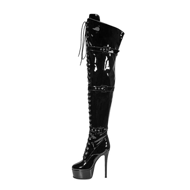 LuxeExo Pointed Toe High Heel Platform Long Boots