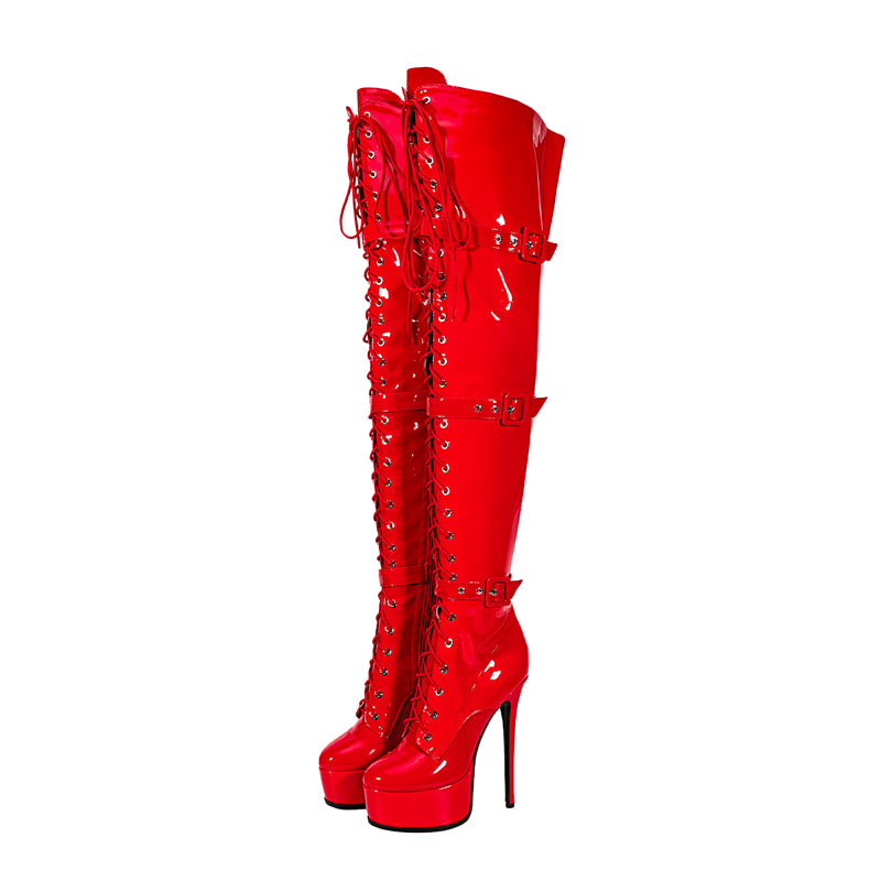 LuxeExo Pointed Toe High Heel Platform Long Boots