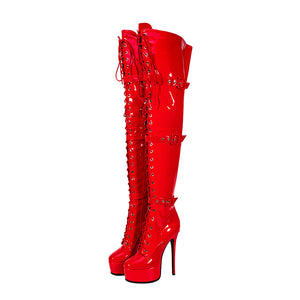 LuxeExo Pointed Toe High Heel Platform Long Boots