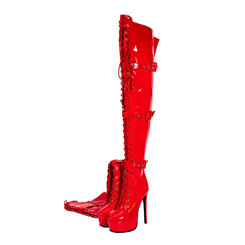 LuxeExo Pointed Toe High Heel Platform Long Boots