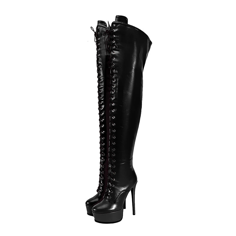 LuxeExo Pointed Toe High Heel Platform Long Boots