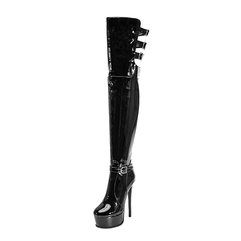 LuxeExo Pointed Toe High Heel Platform Long Boots