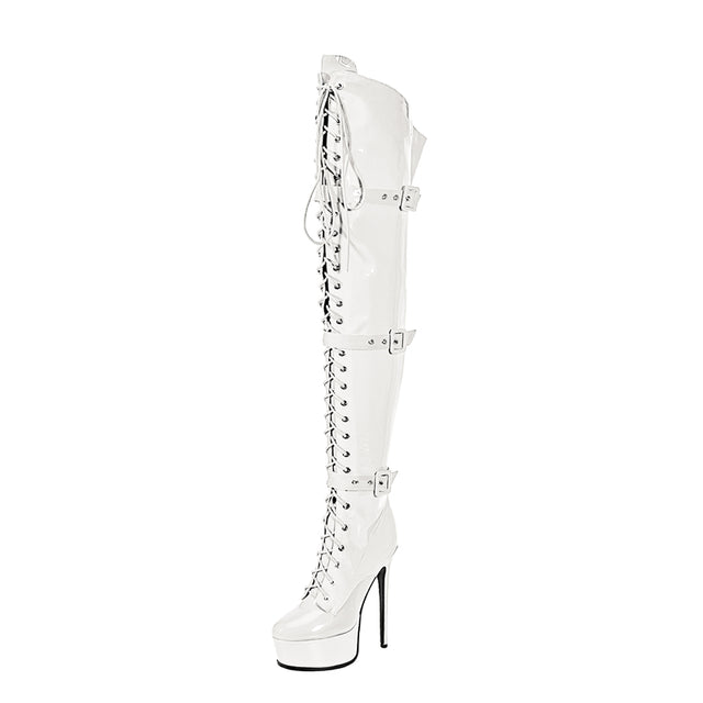 LuxeExo Pointed Toe High Heel Platform Long Boots