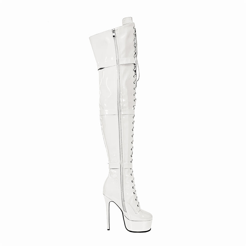 LuxeExo Pointed Toe High Heel Platform Long Boots