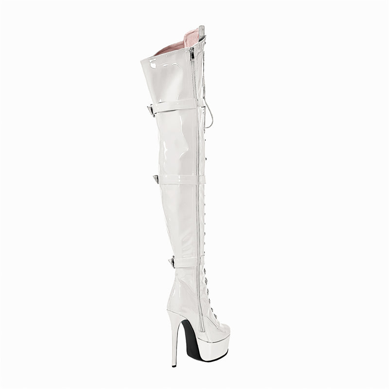 LuxeExo Pointed Toe High Heel Platform Long Boots