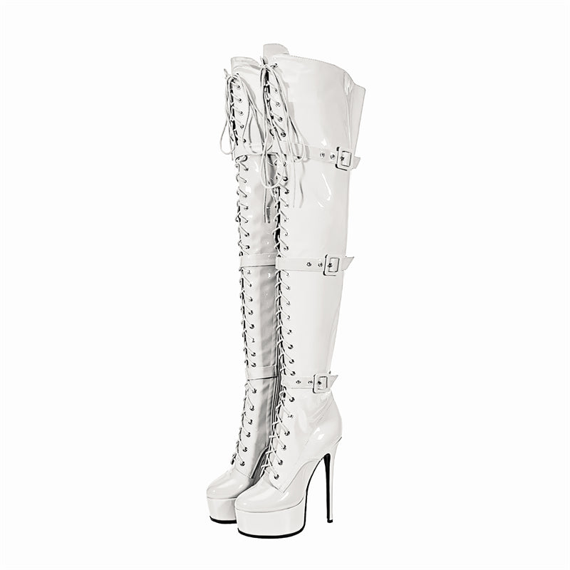 LuxeExo Pointed Toe High Heel Platform Long Boots