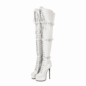 LuxeExo Pointed Toe High Heel Platform Long Boots