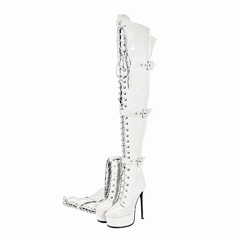 LuxeExo Pointed Toe High Heel Platform Long Boots