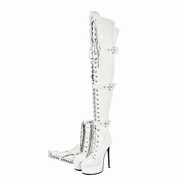 LuxeExo Pointed Toe High Heel Platform Long Boots