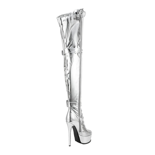 LuxeExo Pointed Toe High Heel Platform Long Boots