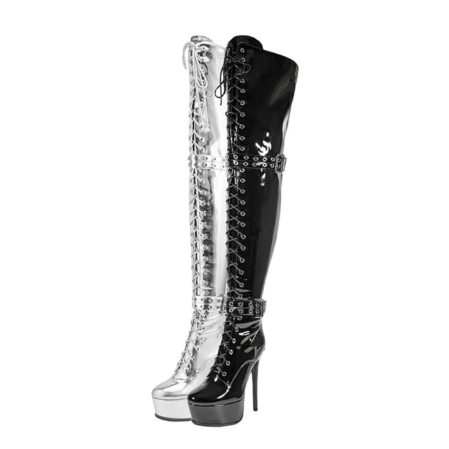 LuxeExo Pointed Toe High Heel Platform Long Boots